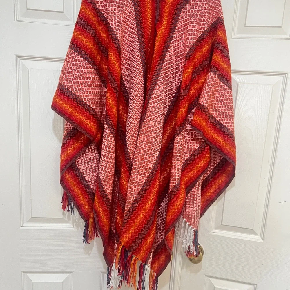 Women One Size Colorful Tribal‎ Soft Knit Fringe Cozy Shawl Poncho Southwestern